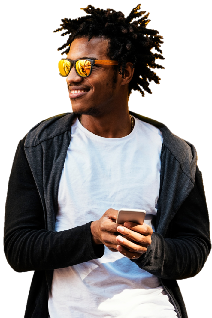 afro-american guy with mobile in his hands